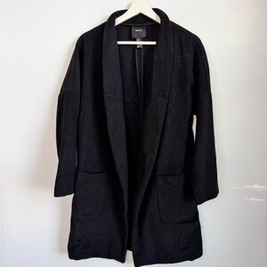 Forever 21 Black Wool Blend Long Open Front Coat Size Medium